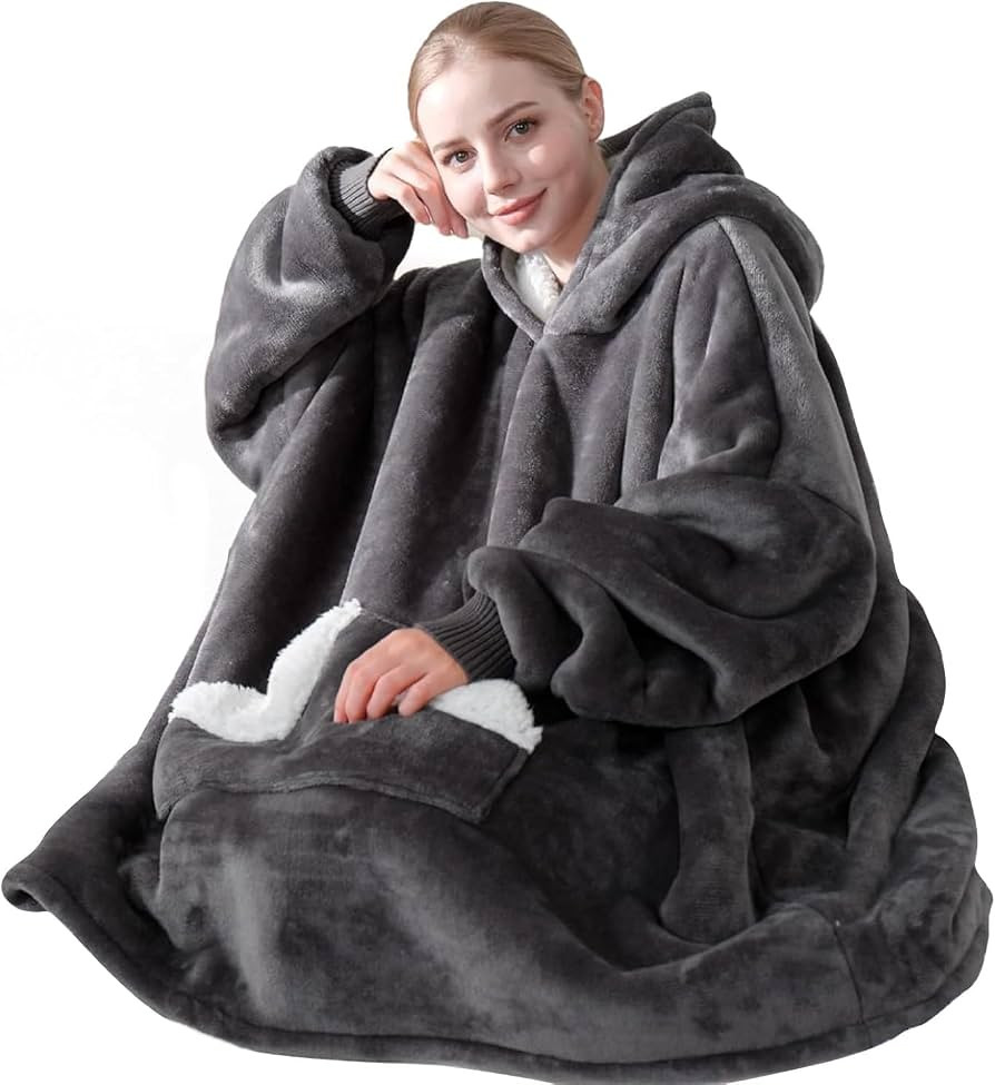 Touchat Wearable Blanket Hoodie, Oversized Sherpa Fleece Sweatshirt Blanket with Giant Hood Pocke... | Amazon (US)