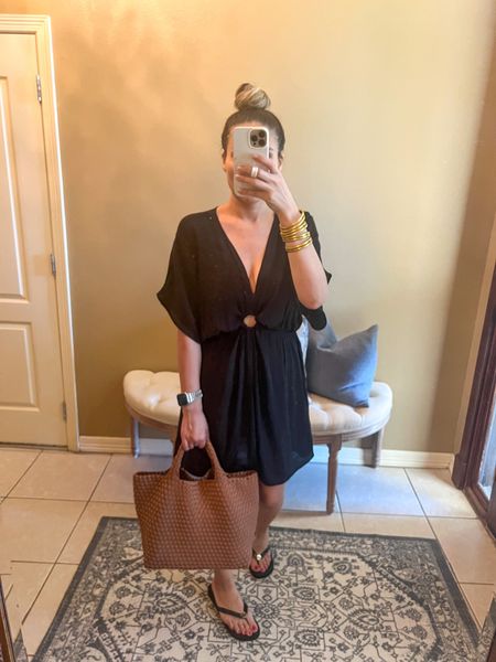Summer pool / beach look
Affordable black swim cover up 
Walmart finds 
Naghedi st. Barths tote
Pool tote
Neoprene 
Two tone Apple Watch band
Amazon finds
Budhagirl Bangles
Gold
Tory Burch flip flops
Vacation outfit 
What to pack 

#LTKswim #LTKSeasonal #LTKitbag