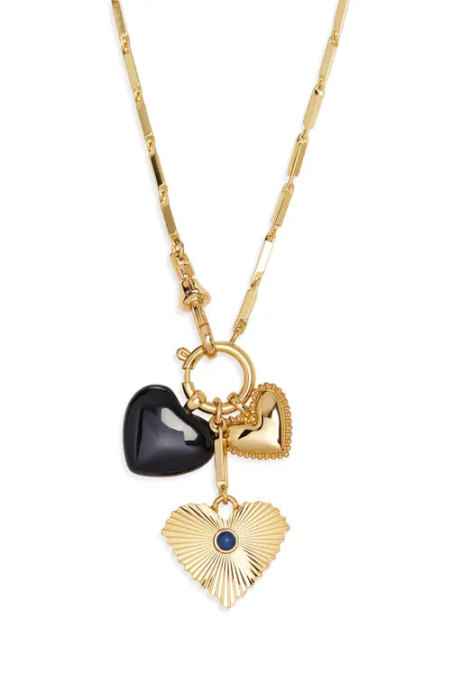 Madewell Engine Turned Lapis Heart Charm Necklace in Antique Gold at Nordstrom | Nordstrom