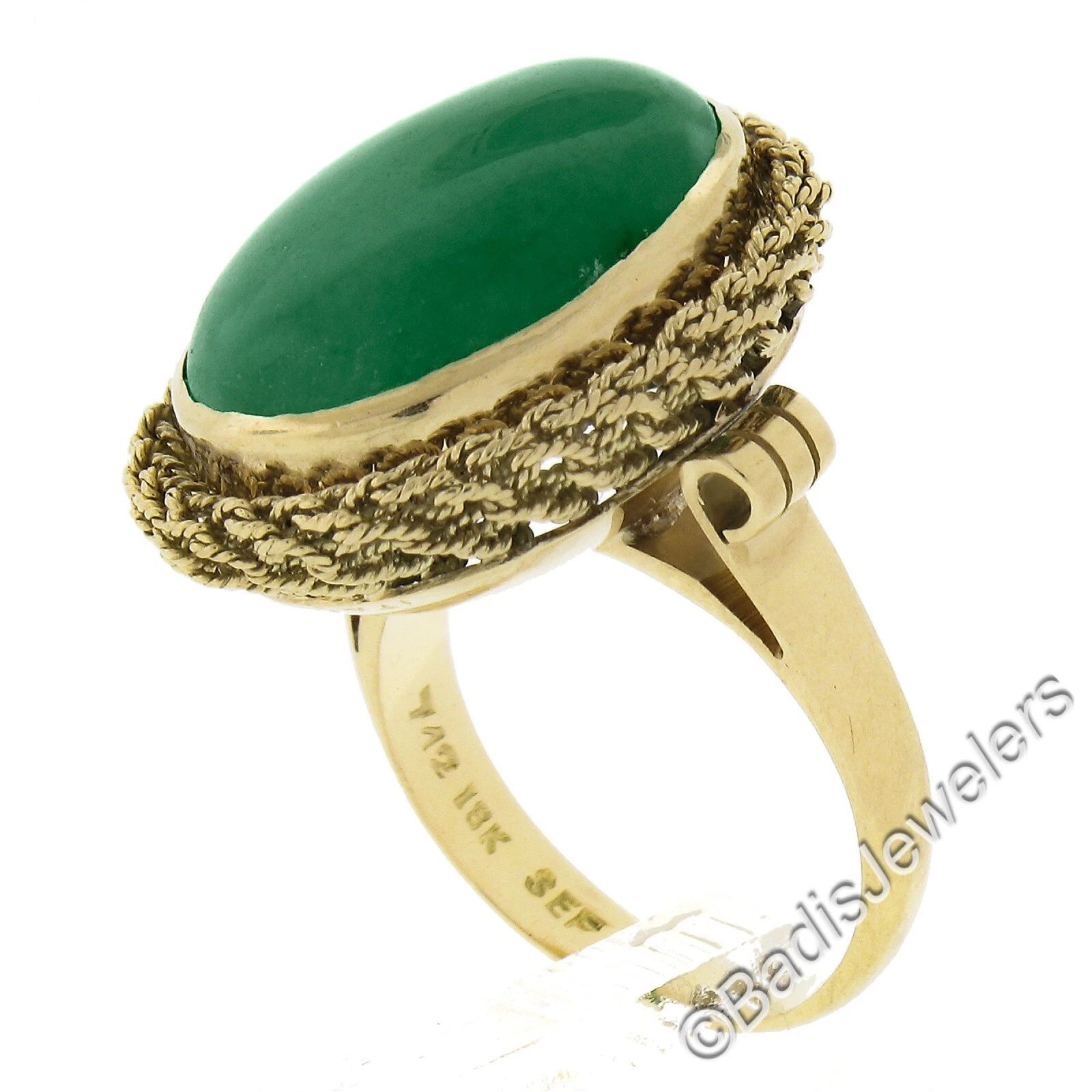 Vintage 18k Gold Oval Cabochon Jade Solitaire Twisted Wire Halo Cocktail Ring | eBay US