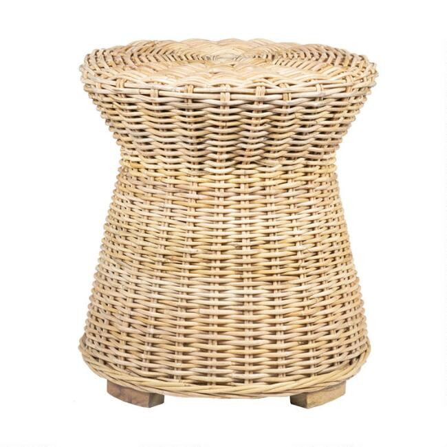 Round Natural Woven Rattan Portola Accent Table | World Market