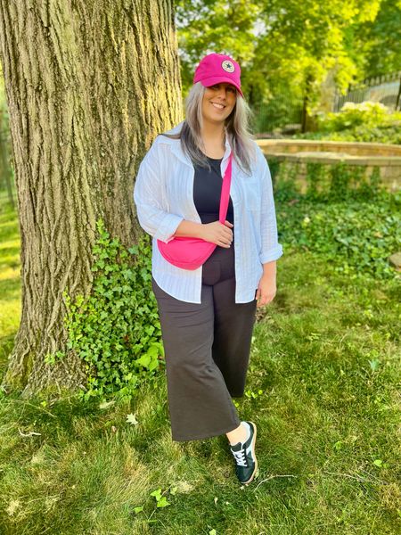  ✨SIZING•PRODUCT INFO✨
⏺ White Textured Button Down Shirt - L - TTS @walmartfashion  
⏺ Black Fitted High-Neck Tank - XL - Runs a little small @walmartfashion  
⏺ Black & White Athleisure Sneakers (very popular, high sell-out risk!) - run 1/2 size big @walmartfashion  
⏺ Pink Baseball Cap •• mine no longer available from @converse but linked similar option(s) from @amazonfashion 
⏺ Black/Grey Stretch Yoga Pants - XL Petite (wanted them to be cropped) - Run big @oldnavy 
⏺ Hot Pink Nylon Crossbody Sling Bag @walmart 

swim cover up, white shirt, plain white shirt, button down, button up, textured, pink hat, baseball cap, hat, baseball hat, converse, black sneakers, sneakers, black and white, yoga pants, lounge pants, cropped pants, bodysuit, fitted shirt, fitted top, fitted tank, tank top, crossbody bag, sling bag, pink bag
casual outfit, vacation outfit, resort outfit, beach outfit, athleisure, lounge outfit, running errands outfit, weekend outfit


#under10 #under20 #under30 #under40 #under50 #under60 #under75 #under100
#affordable #budget #inexpensive #size14 #size16 #size12 #medium #large #extralarge #xl #curvy #midsize #pear #pearshape #pearshaped
budget fashion, affordable fashion, budget style, affordable style, curvy style, curvy fashion, midsize style, midsize fashion

#LTKFindsUnder50 #LTKStyleTip #LTKMidsize
