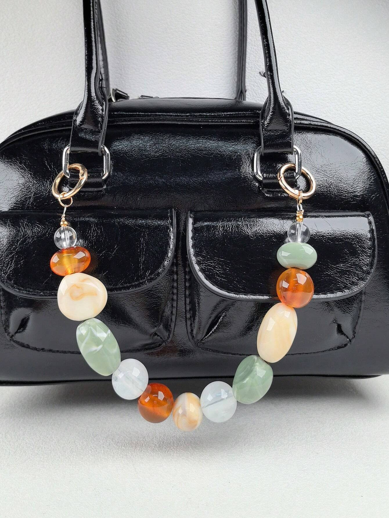 Trends1pc Mixed Color Beaded Necklace Chain Jade Pearl Agate Amber Asymmetrical Stone Double Hook... | SHEIN