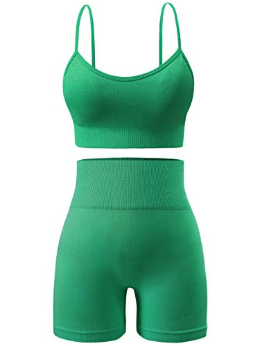 Ourgifts Workout Sets for Women 2 Piece Outfits Gym Shorts Women High Waisted with Adjustable Padded Sports Bra Gym Sets（A0010S-Deep Green） | Amazon (US)