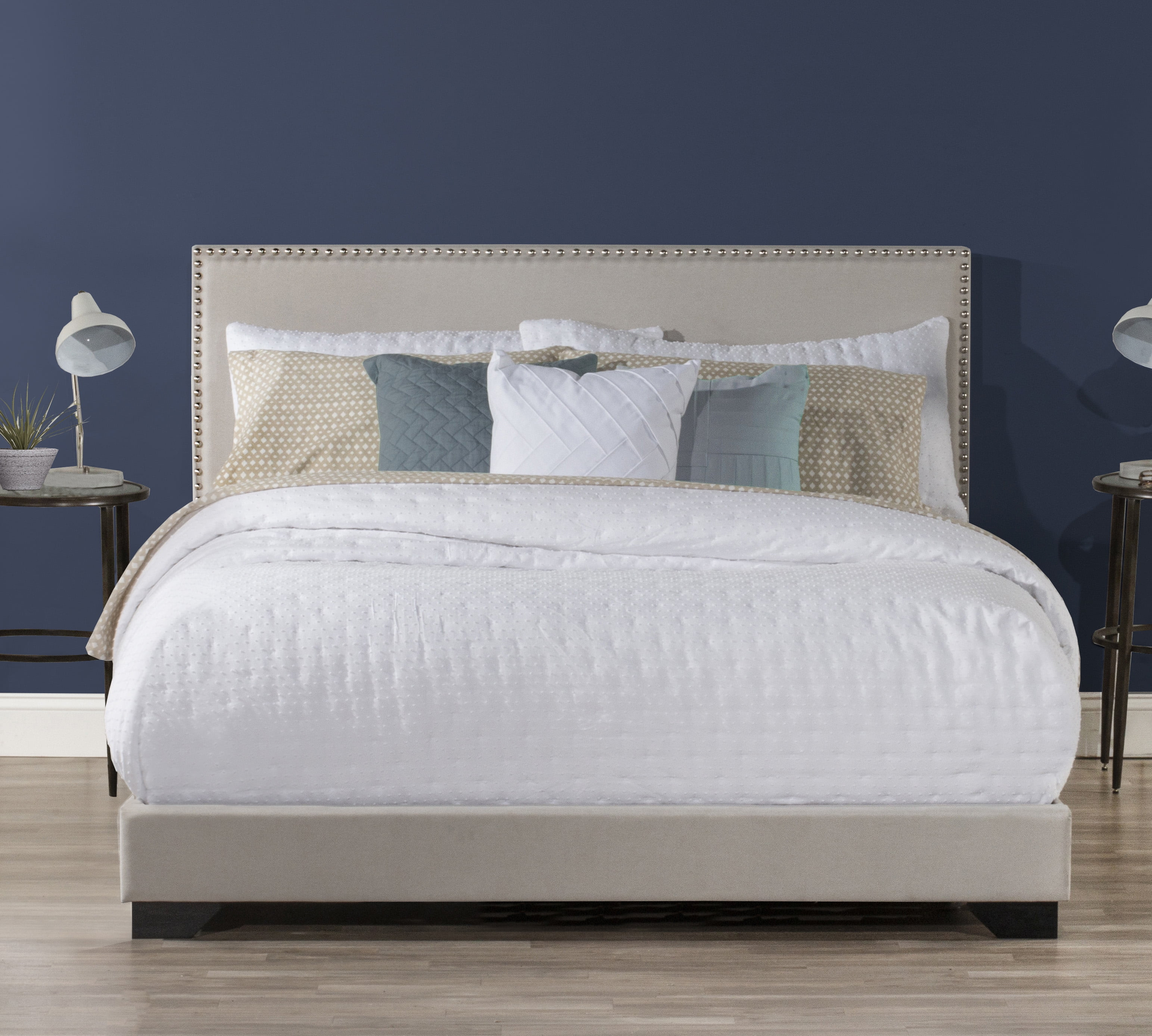 Willow Nailhead Trim Upholstered Queen Bed, Fog, by Hillsdale Living Essentials - Walmart.com | Walmart (US)