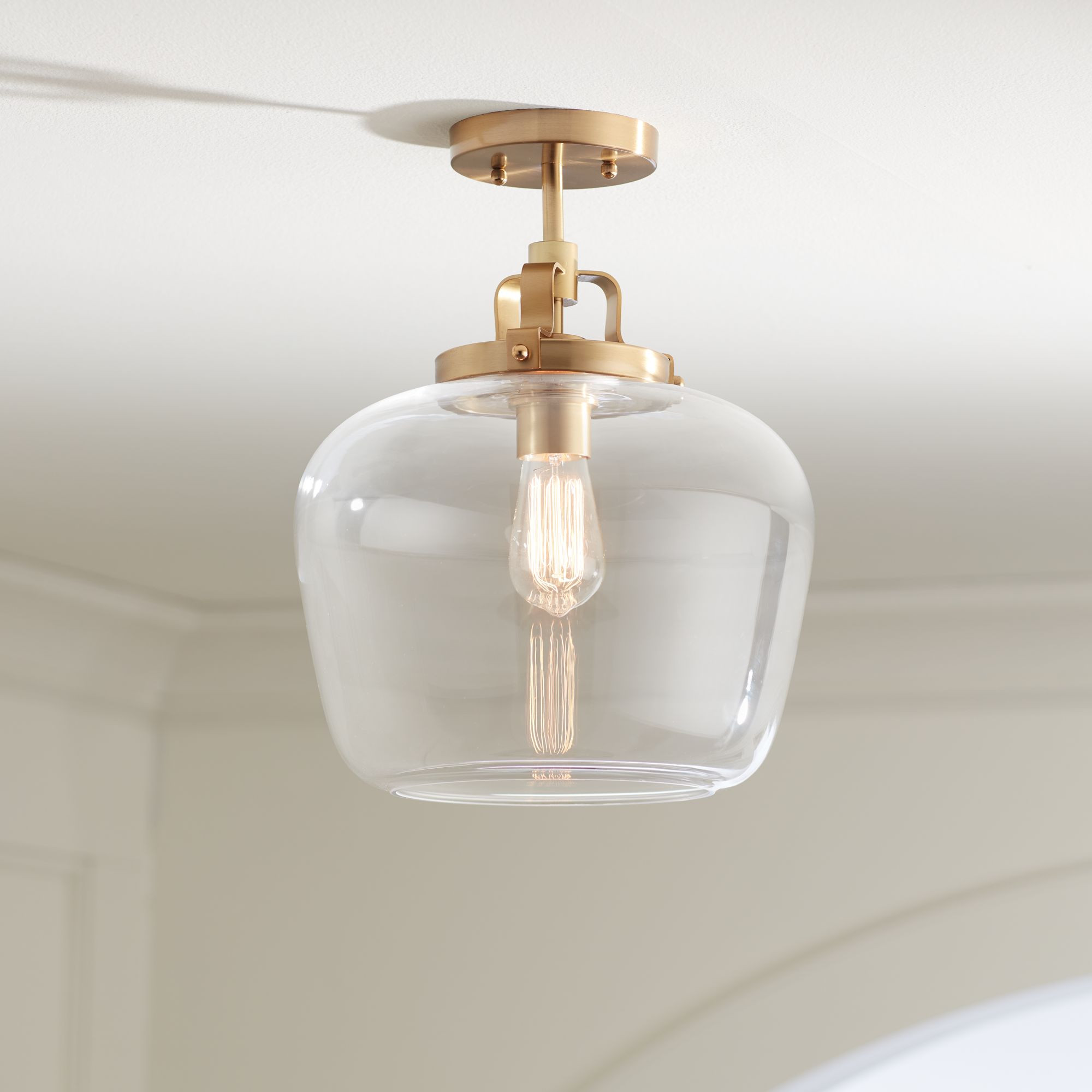Regency Hill Modern Ceiling Light Semi Flush Mount Fixture Gold 12 1/4" Wide Clear Glass Shade Be... | Walmart (US)