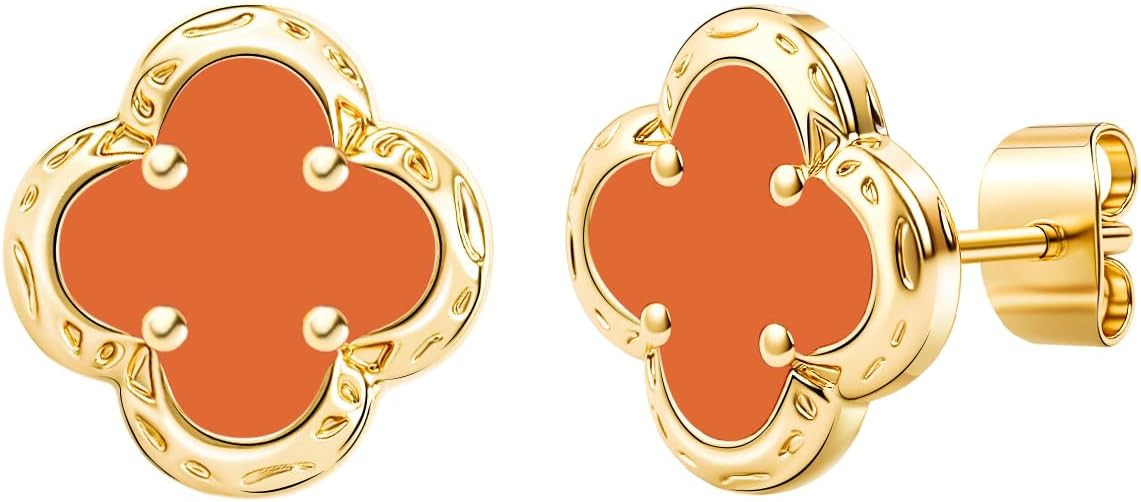 Elegant Black Onyx Clover Stud Earrings, 14K Gold Plated Four Leaf Hypoallergeinc Stud Stainless ... | Amazon (US)