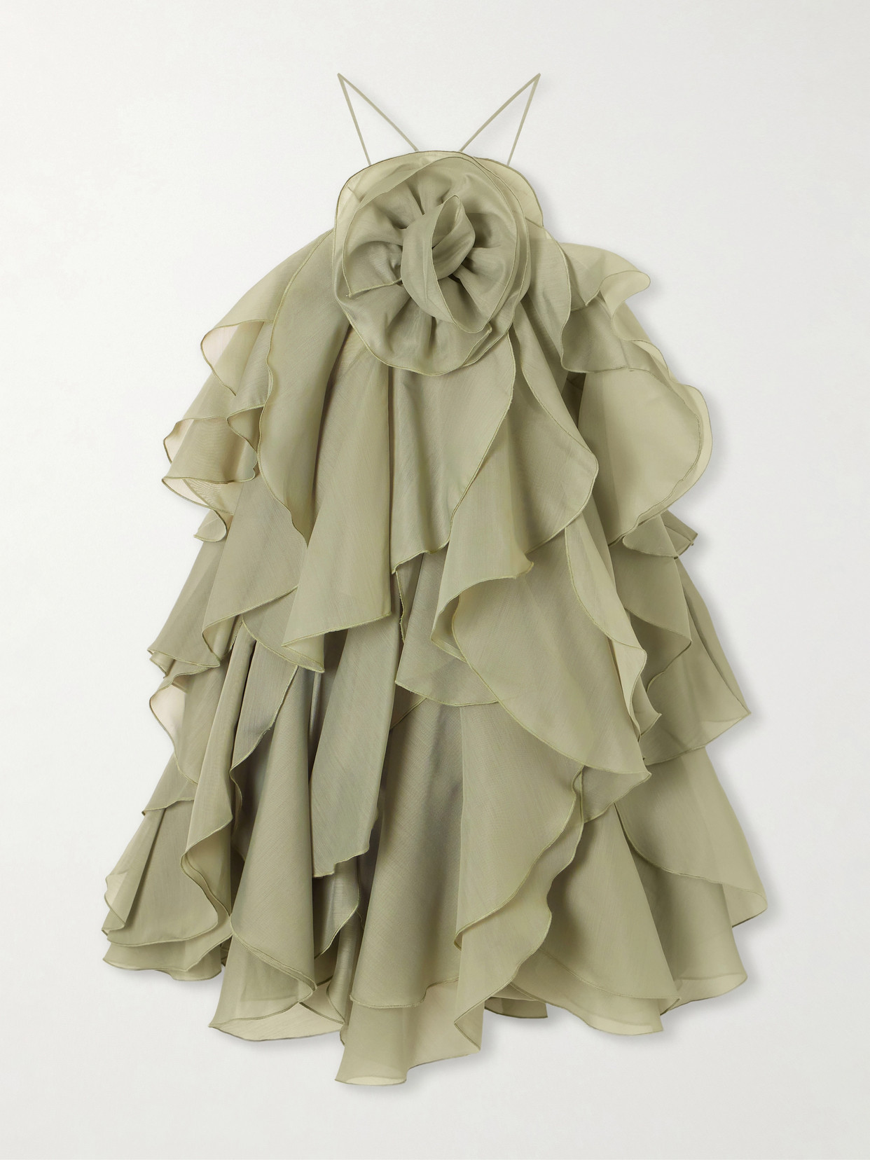 Aje - Pandorea Appliquéd Ruffled Layered Chiffon Mini Dress - Green | NET-A-PORTER (US)