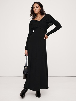 Luxe Wool-Blend Off-Shoulder Maxi Dress | Banana Republic (US)