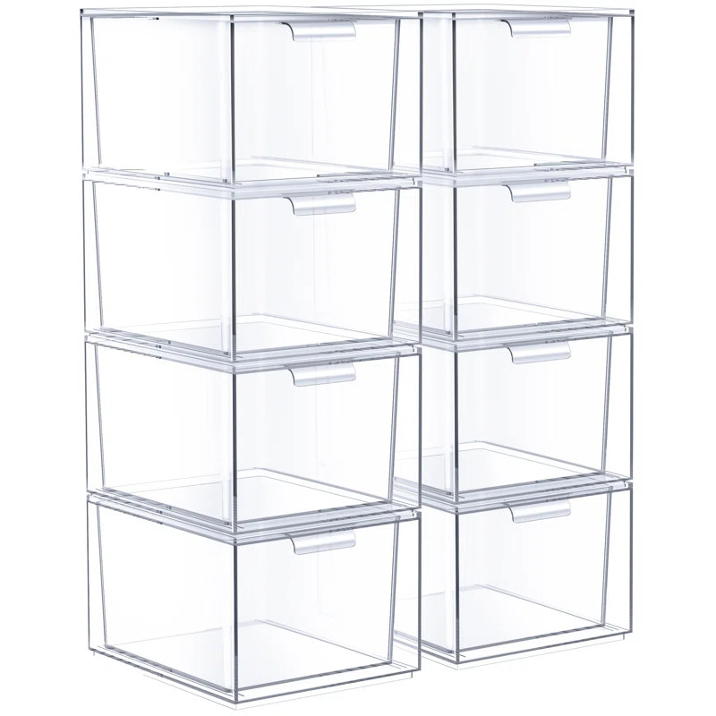 8 Pack Clear Stackable Acrylic Kitchen and Bathroom Drawer Organizers | Wayfair North America