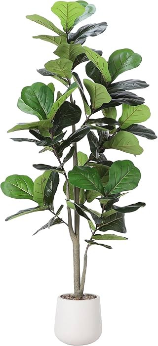 Artificial Fiddle Leaf Tree, 5ft Faux Plant Fake Ficus Lyrata Silk Trees with White Planter, Arti... | Amazon (US)