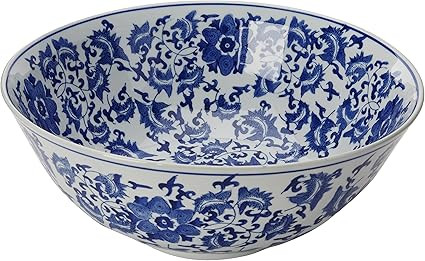 Oriental Furniture 14" Floral Blue & White Porcelain Bowl | Amazon (US)