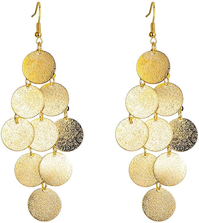 Geometric Round Circle Sequin Coin Dangle Earrings Baroque Disc Coin Tassels Drop Earrings for Wo... | Amazon (US)