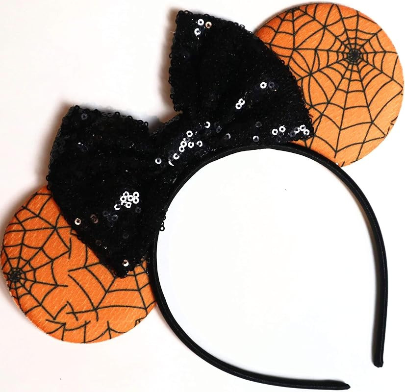 CLGIFT Halloween Minnie Ears, Orange Minnie Ears, Black Web Mickey Ears Headband, Halloween Minni... | Amazon (US)