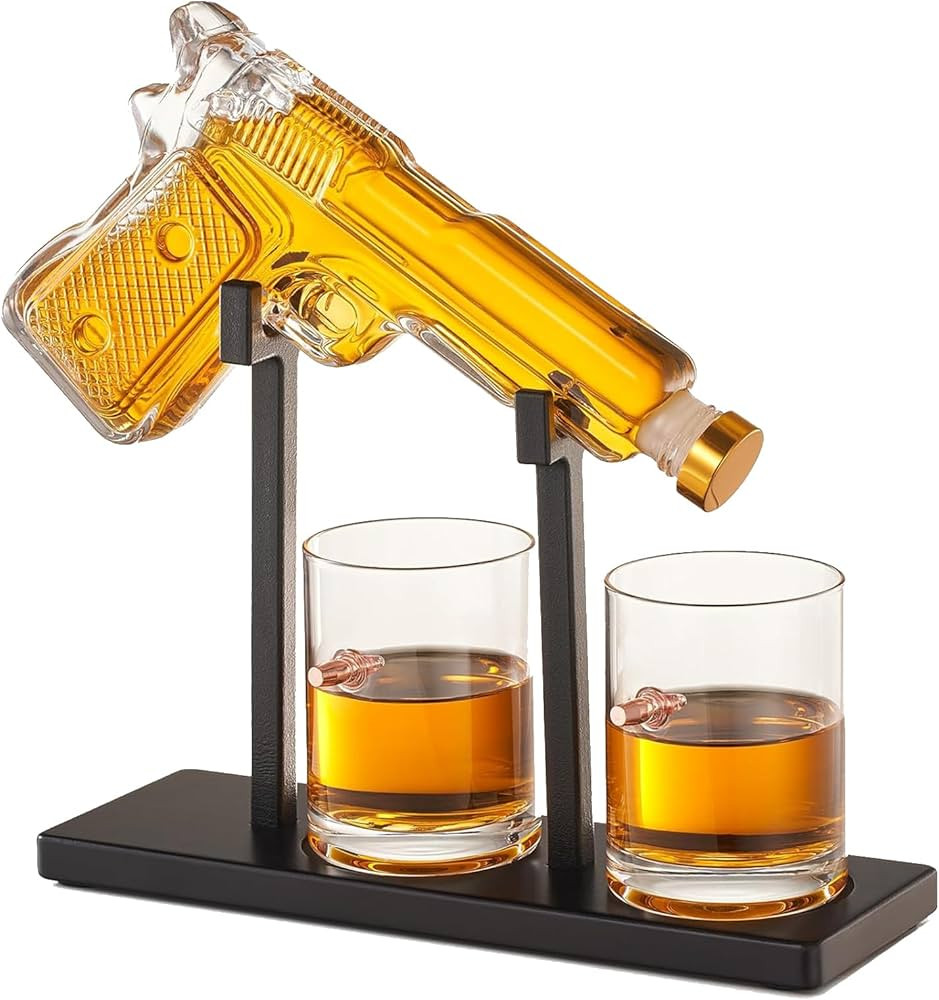 Whiskey Decanter Set 7.7 Oz with Two 10.5 Oz Glasses, Pistol Gun Unique Birthday Gift Ideas Daugh... | Amazon (US)