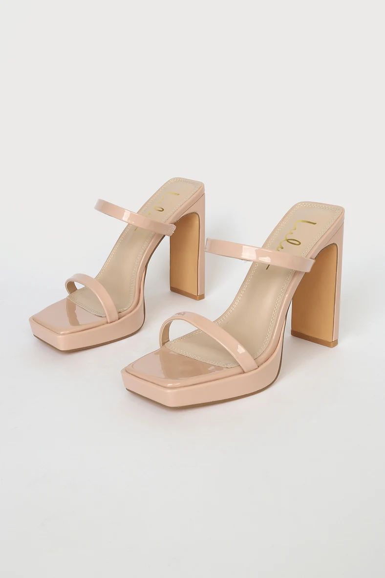 Fausee Light Nude Patent Square Toe Platform Slide Sandals | Lulus (US)