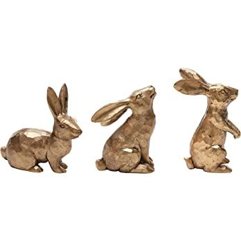 DN DECONATION Golden Polyresin Bunny Decor Rabbit Figurines, Easter Bunny Statue Set of 3 for Spr... | Amazon (US)