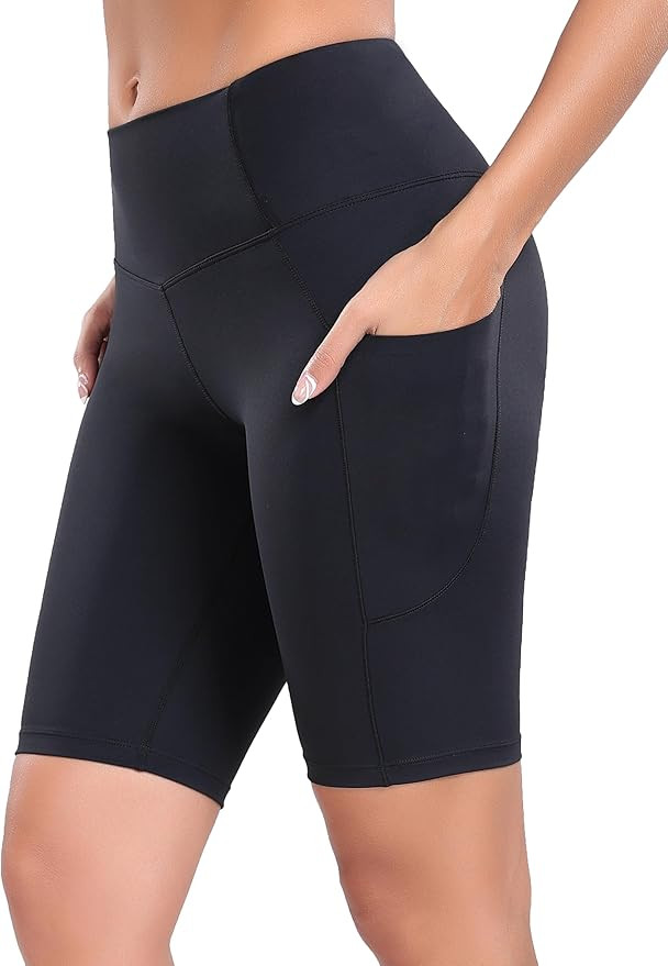 Oalka Women's Short Yoga Side Pockets High Waist Workout Running Shorts | Amazon (US)
