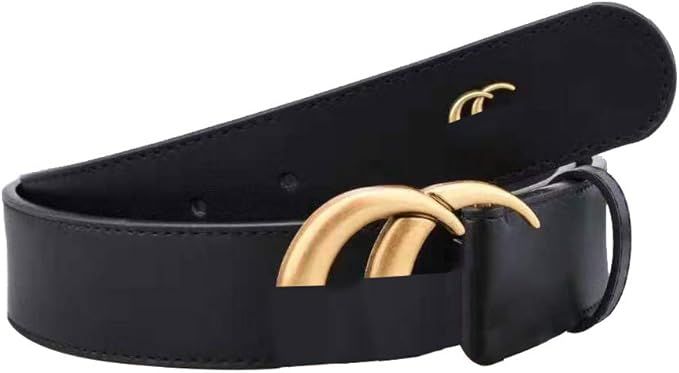 Mens Womens Double Letter Buckle Classical Leather Belts | Amazon (US)