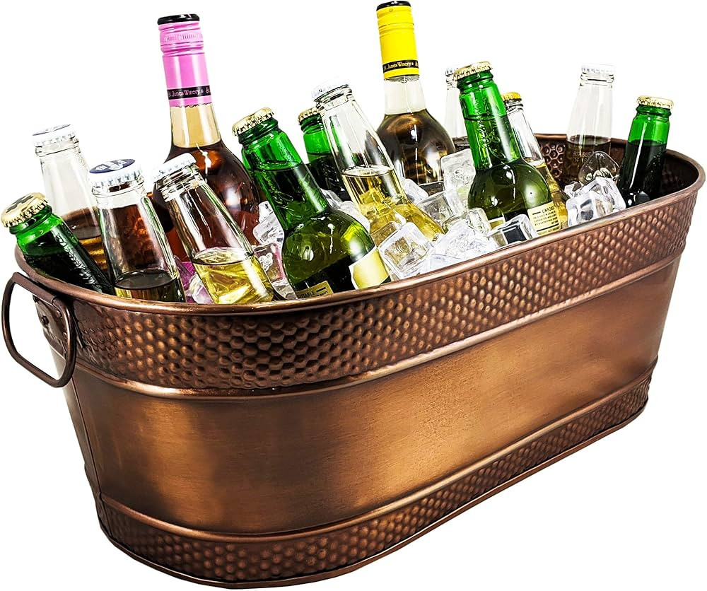 BREKX Colt Copper Finish Galvanized Bucket for Parties, Oval 16-Bottle Hammered Beverage Chiller ... | Amazon (US)