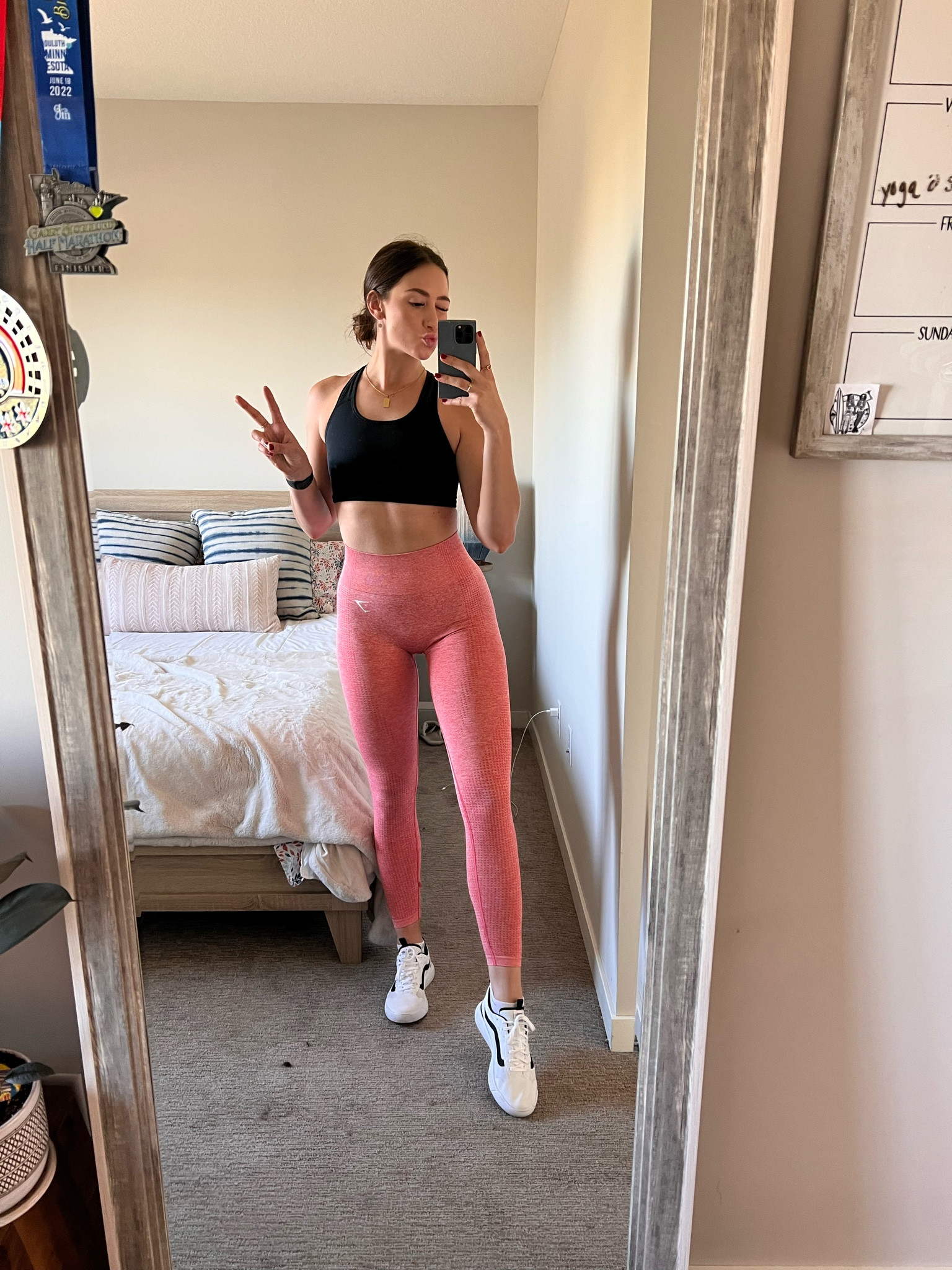 Leggings are Gymshark Vital Seamless in color coral, 2.0 version only available now. 
The rest of the items are exacts 😂 

MY FAVVVORITE SPORTS BRA!! 

#LTKfit #LTKFind #LTKunder100