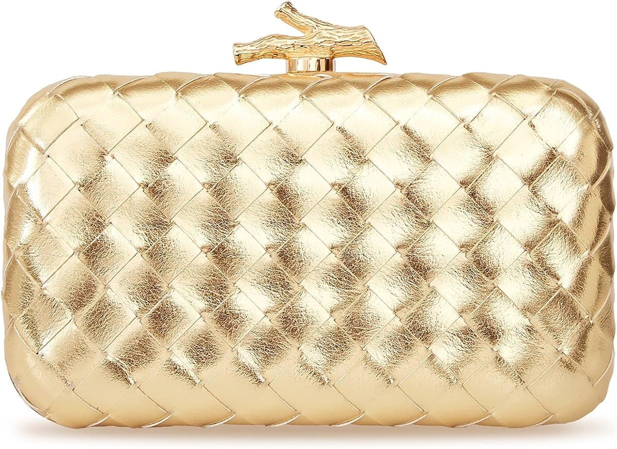 Women Elegant Clutch Purses Satin Pleated Evening Structured Handbag Metallic PU Fashion Bag Wove... | Amazon (US)