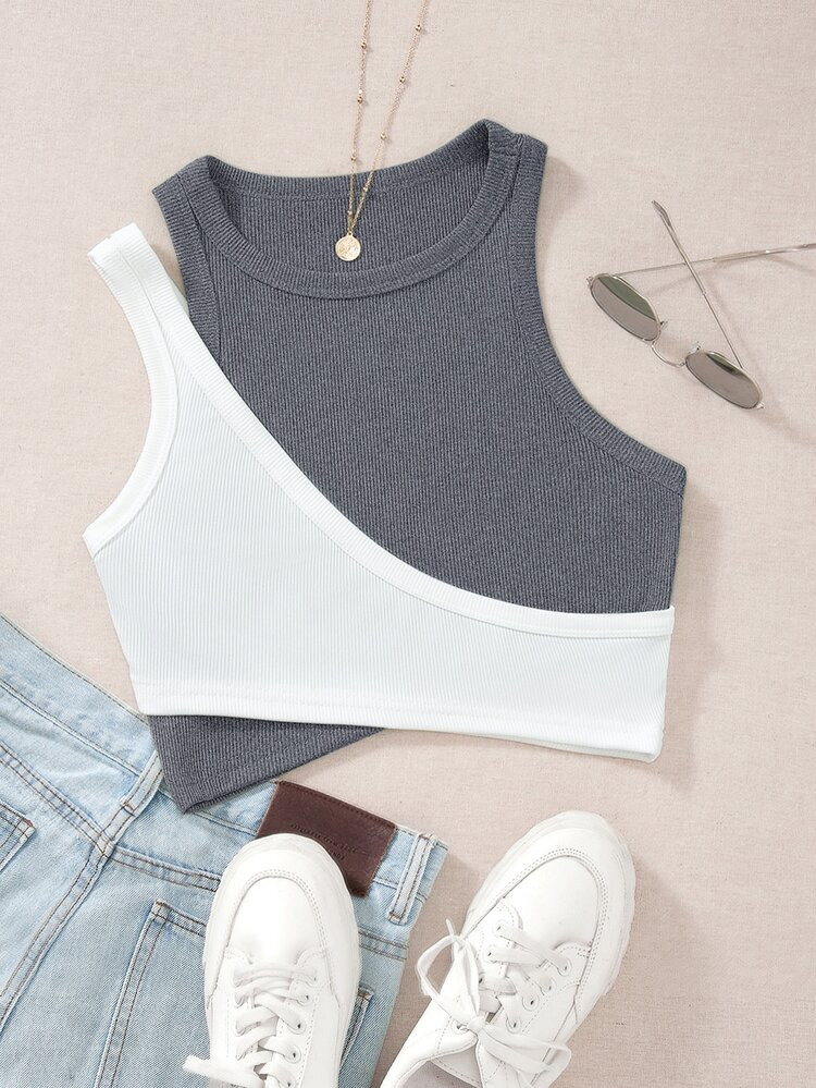 Two Tone Cut Out Crop Tank Top | SHEIN