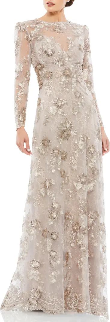 Embroidered Tulle & Lace Long Sleeve Gown | Nordstrom