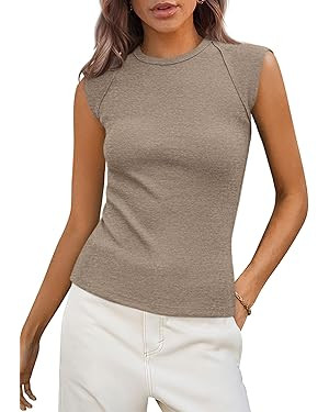 PRETTYGARDEN Women's Tank Tops 2025 Summer Casual Ribbed Cap Sleeve Slim Fitted Knit Basic Tee Sh... | Amazon (US)