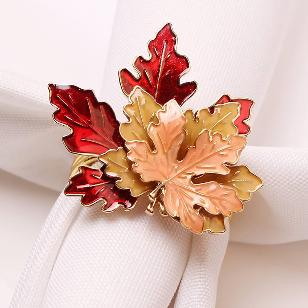 Mokylor 8 Pcs Maple Leaves Napkin Ring, Fall Metal Napkin Ring Holder Maple Leaves Serviette Buck... | Amazon (CA)