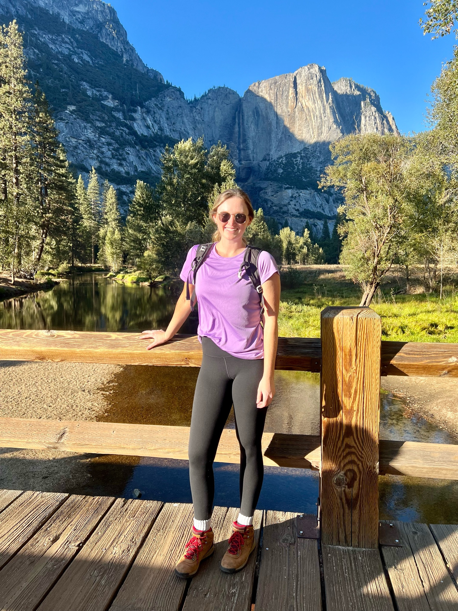Casual summer or fall hiking outfit. Purple activewear top, Amazon squat proof leggings, lululemon dupe leggings, hiking boots 

#LTKTravel #LTKActive #LTKFitness