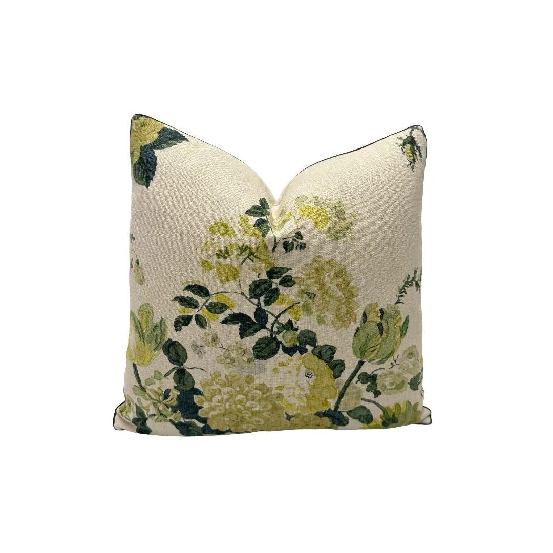 Clarence House - Dahlia Hand Block in Green - Handcrafted Designer Throw Pillow Cover | Etsy (Global)
