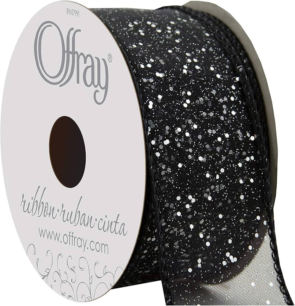 Offray, Black Wired Edge Cosmic Glitz Craft Ribbon, 1 1/2-Inch x 9-Feet, 1 Count (Pack of 1) | Amazon (US)