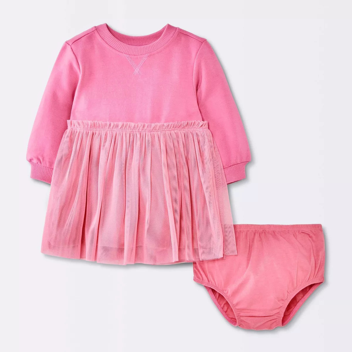 Baby Girls' Long Sleeve Modal Fleece Tulle Dress - Cloud Island™ Pink | Target