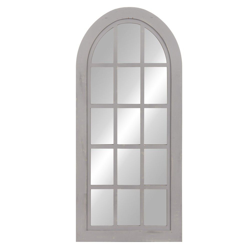 60""x28"" Distressed Farmhouse Arch Windowpane Wall Mirror Gray - Patton Wall Decor | Target