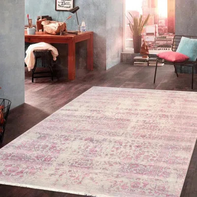 Oriental Handmade Hand-Knotted Rectangle 8' x 10'1" Cotton/Wool Area Rug in Pink/Silver | Wayfair North America