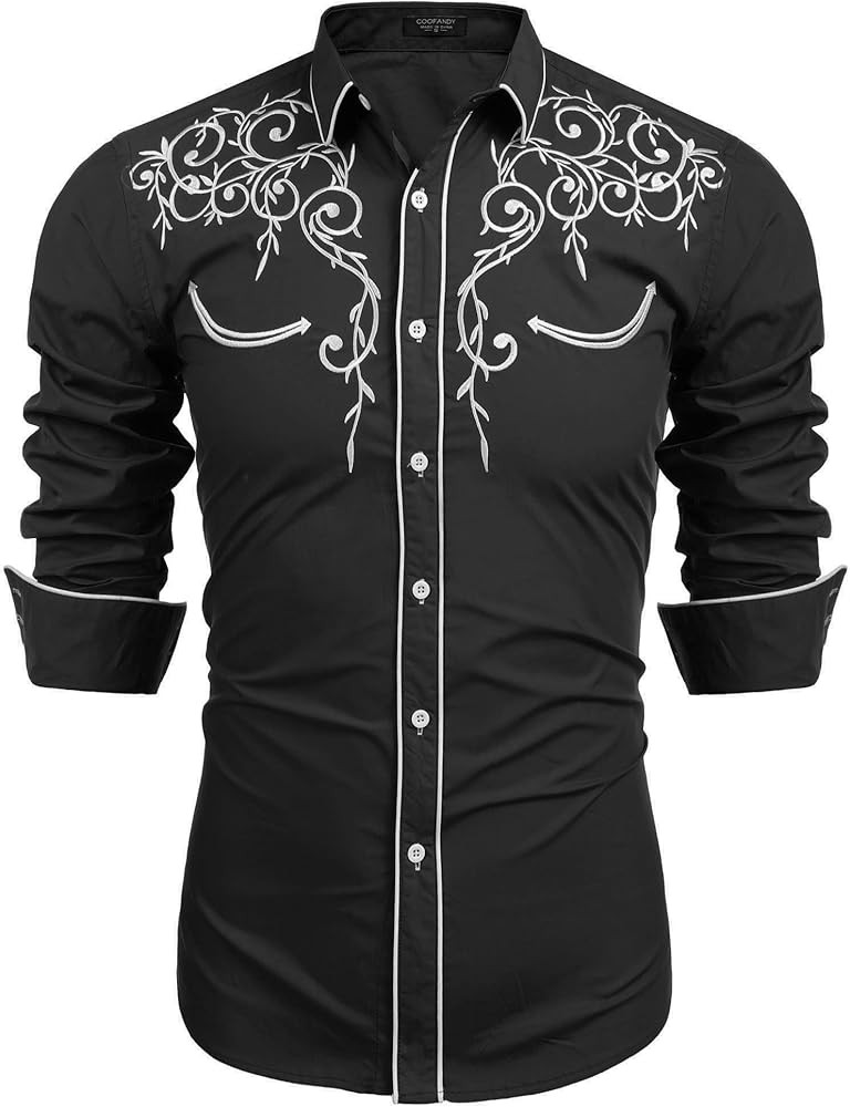 COOFANDY Men's Western Cowboy Shirts Long Sleeve Embroidered Shirt Slim Fit Casual Button Down Sh... | Amazon (US)