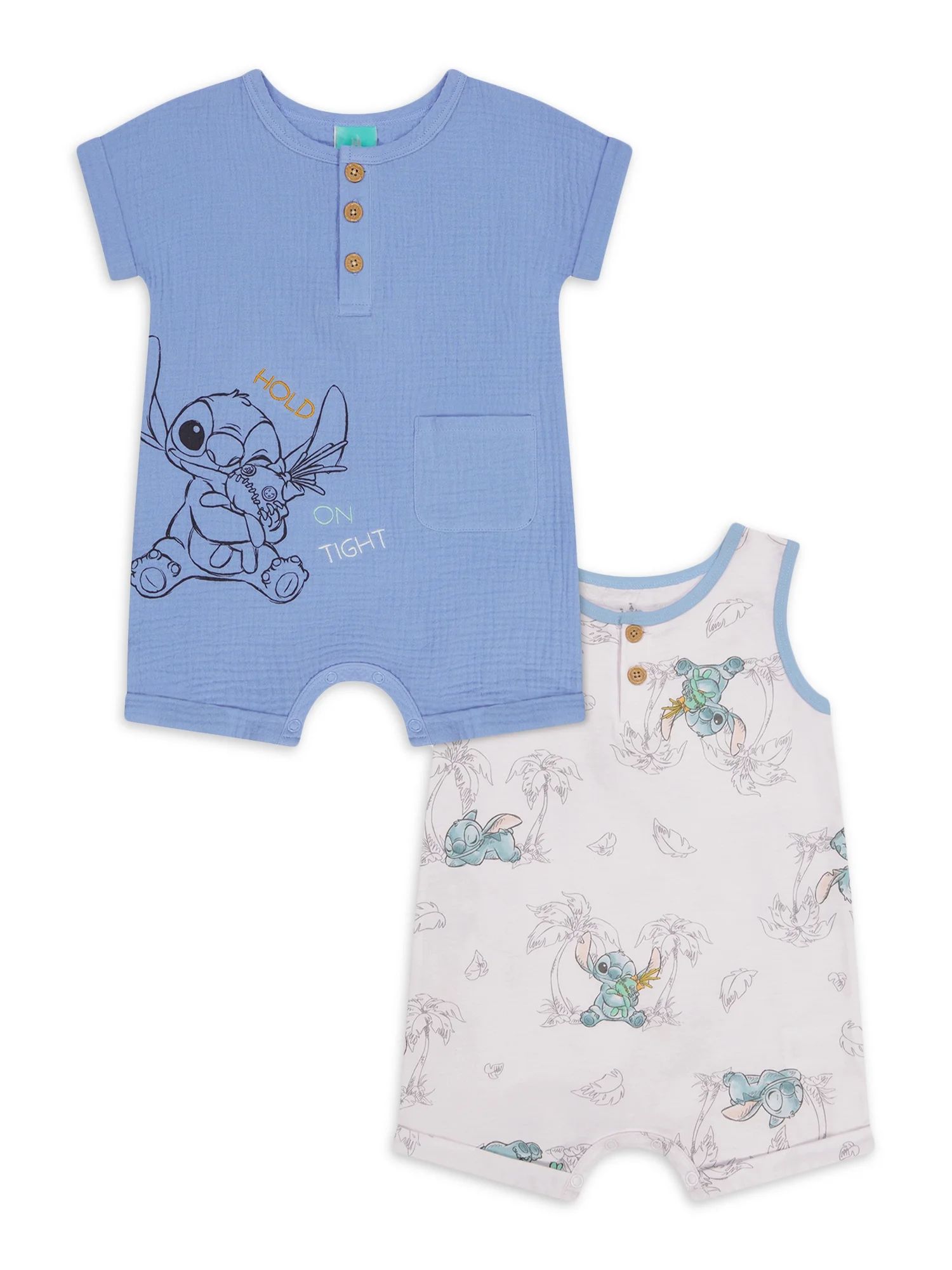 Stitch Baby Boys’ Short Sleeve and Sleeveless Romper Set, 2-Piece, Sizes 0/3M-24M | Walmart (US)