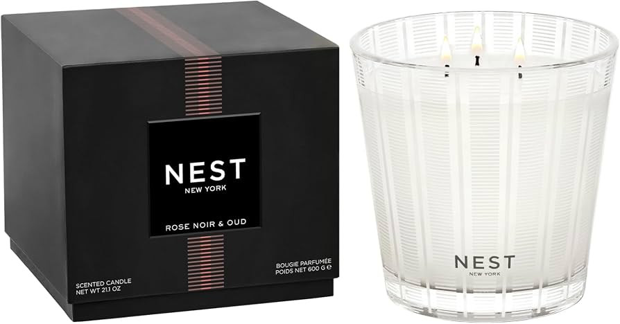 NEST New York Scented 3-Wick Candle, Rose Noir & Oud - 21.2 oz - Up to 100-Hour Burn Time - Reusa... | Amazon (US)