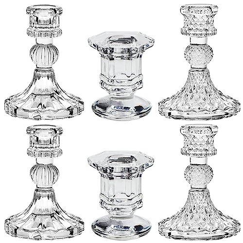 Glass Candlestick Holders Set of 6, Taper Candle Holder for Wedding Festival Christmas Party Valentine's Decor, Table Centerpieces | Amazon (US)