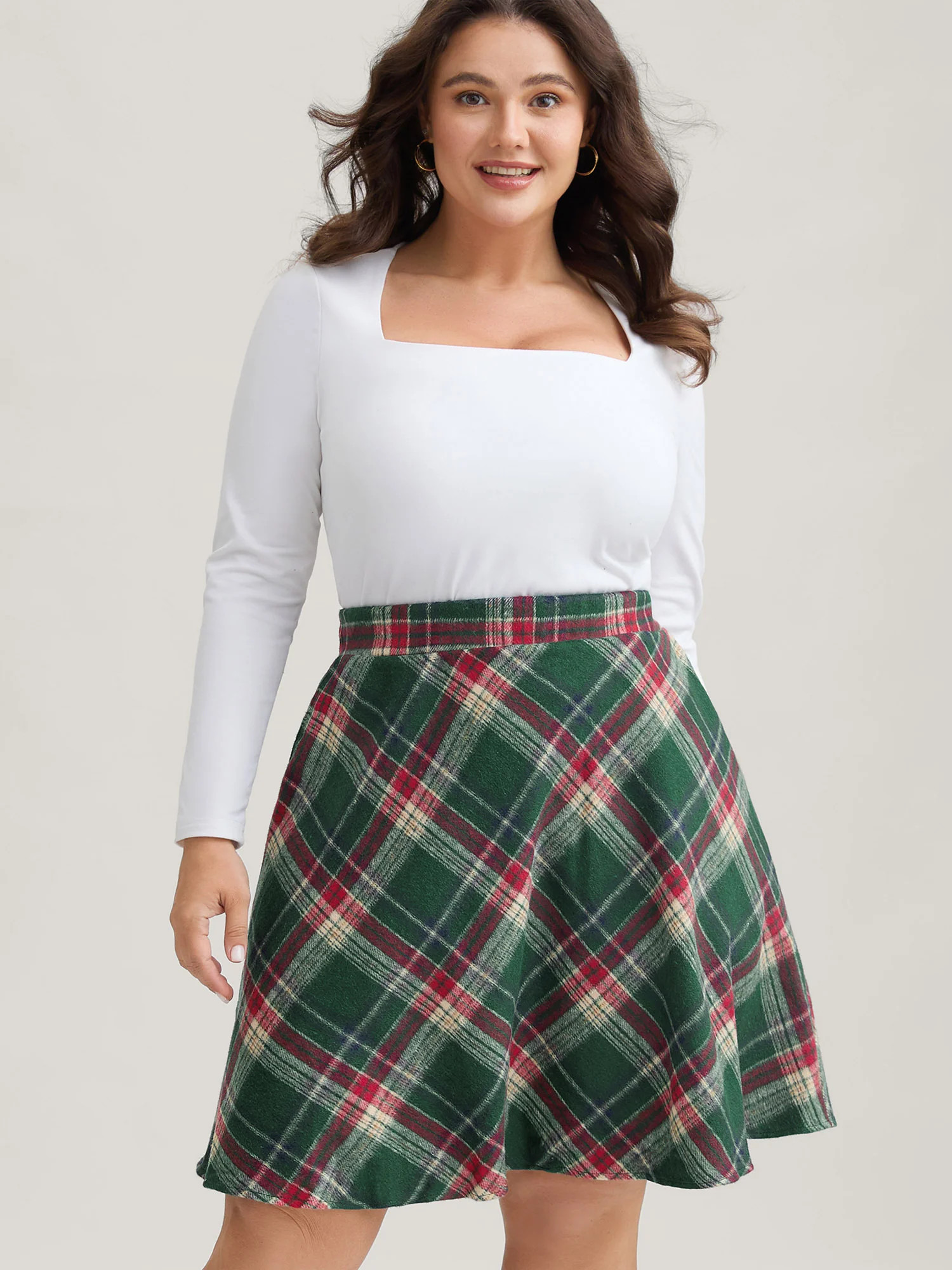 Plaid Pattern Elastic Waist A-line Mini Skirt | Bloomchic