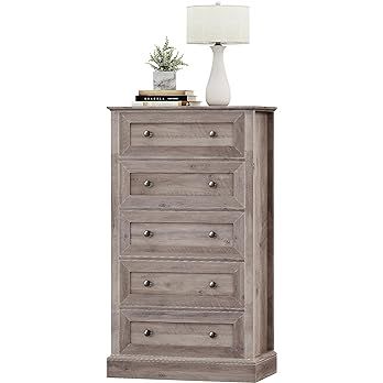 FACBOTALL 5 Drawer Dresser, Tall Dresser with 5 Drawers, Chest of Drawers Cabinet Wood Dresser fo... | Amazon (US)