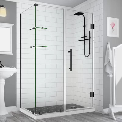Bromley GS Frameless 56.25" x 72" Rectangle Hinged Shower Enclosure with Glass Shelves | Wayfair North America