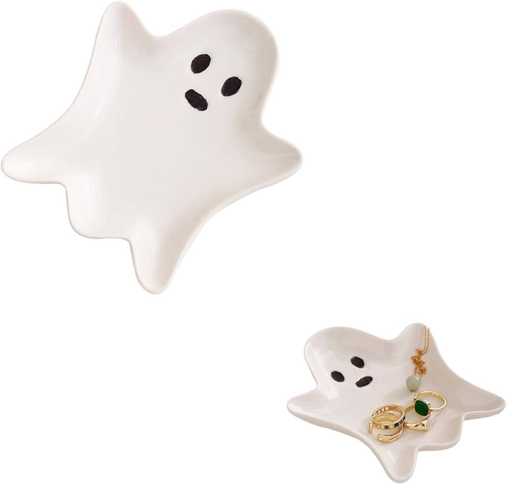 Ceramic Ghost Jewelry Tray Trinket Dish,Halloween Decoration,Gothic Style Jewelry Storage Disc,De... | Amazon (US)