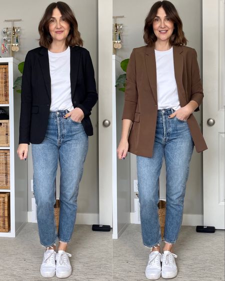 The coats I’m wearing for spring 2023 part 4: blazers
- left: fitted blazer from SophieGrace (can’t link)
- right: Amazon The Drop blazer, roomy fit, I’m in my usual size S (I’m 5’ 7”)

Jeans, tee and sneakers also linked, I’d suggest getting your usual size in the jeans and sneakers and going up one size in the tee especially if you want to put it in the dryer 


#LTKstyletip #LTKSeasonal #LTKFind