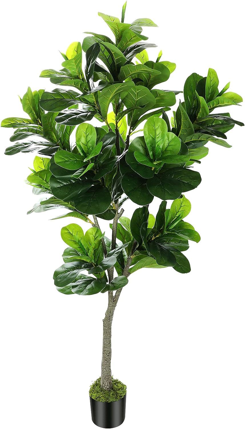 OXLLXO 6ft Full Artificial Fiddle Leaf Fig Tree (72in) with Plastic Nursery Pot Faux Tree, Ficus ... | Amazon (US)