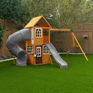 DIY Sterling Falls Wooden Outdoor Playground Set with Slides, Clubhouse, Play Kitchen, Swing Set, and Accessories | The Home Depot