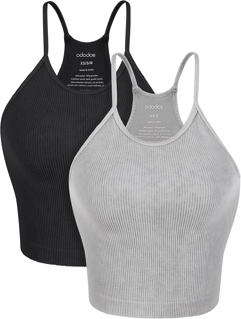 ODODOS Women's Crop 3-Pack Washed Seamless Rib-Knit Camisole Crop Tank Tops | Amazon (US)