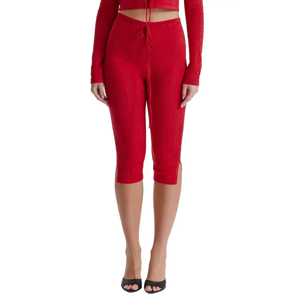 HOUSE OF CB Abigail Pointelle Drawstring Capri Pants in Red Rose at Nordstrom, Size X-Large | Nordstrom