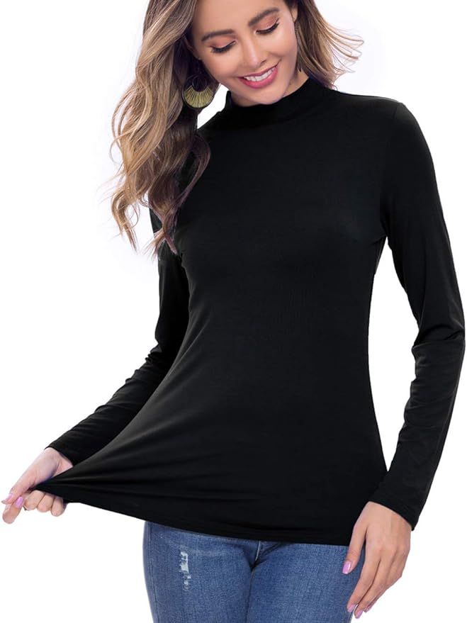 Women's Long Sleeve Mock Turtleneck Slim Fitted Basic Stretchy Lightweight Based Layer Tops Shirt... | Amazon (US)